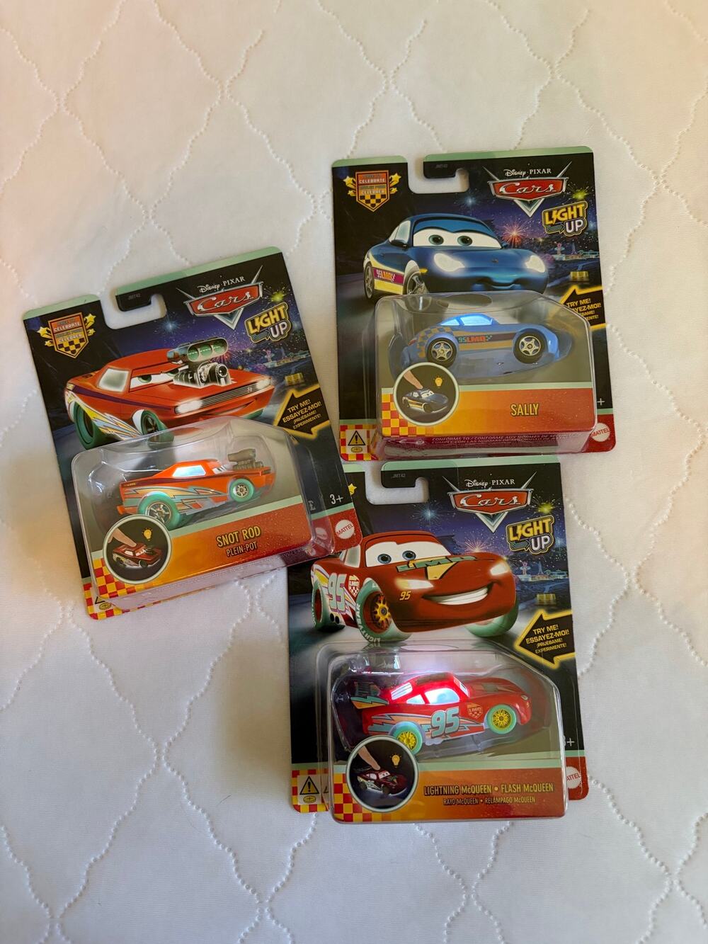 Mattel Disney Pixar Cars Light Up 1:55 Diecast Lot 3 McQueen Sally Snot Rod
